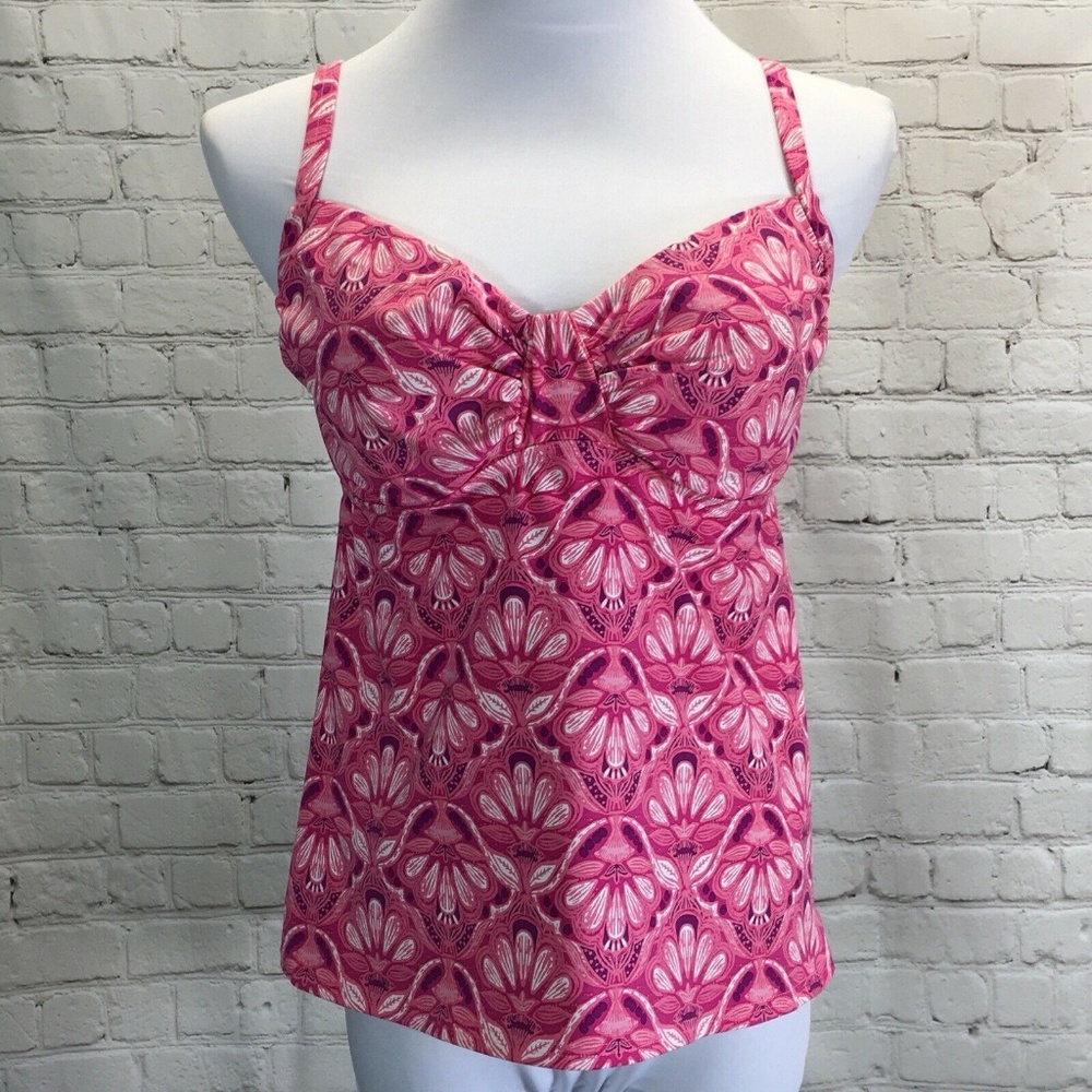 Lands End Pink Print Underwire Tankini Swim Top 10